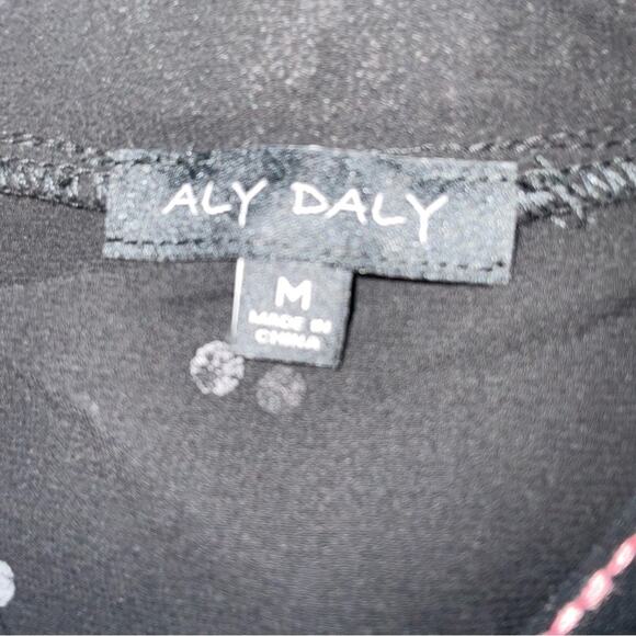 Aly Daly Black Polka Dot Embroidered Boho Peasant Sheer Lined Dress M Cottage - Picture 13 of 13